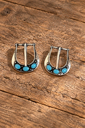 WESTERN TQ GEM ACCENT BELT BUCKLE POST EARRING