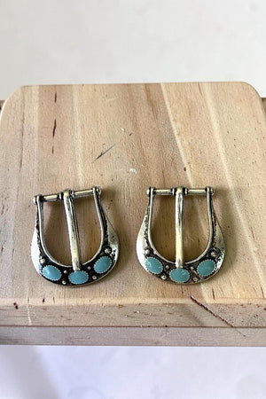 WESTERN TQ GEM ACCENT BELT BUCKLE POST EARRING
