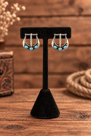 WESTERN TQ GEM ACCENT BELT BUCKLE POST EARRING