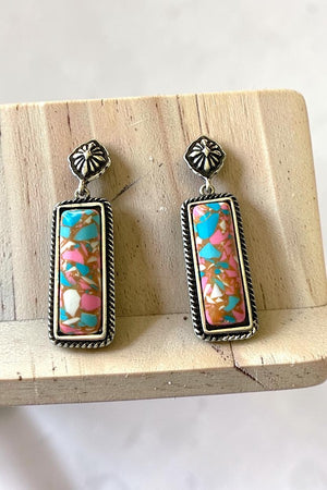 WESTERN COTTON CANDY STONE BAR DANGLE CONCHO POST EARRING