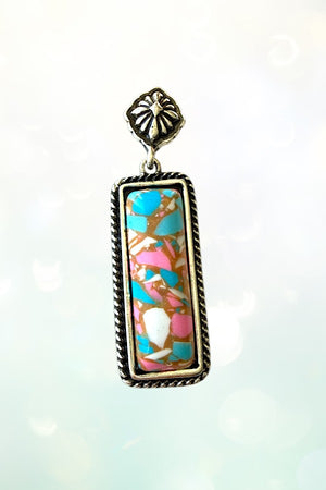 WESTERN COTTON CANDY STONE BAR DANGLE CONCHO POST EARRING