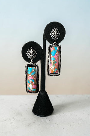 WESTERN COTTON CANDY STONE BAR DANGLE CONCHO POST EARRING