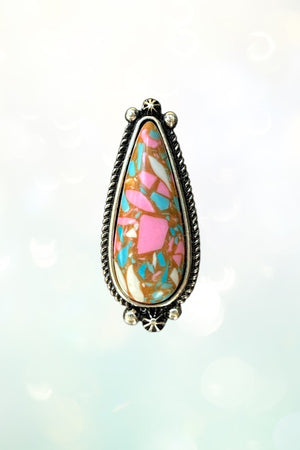 WESTERN COTTON CANDY STONE FRAMED TEARDROP POST EARRING