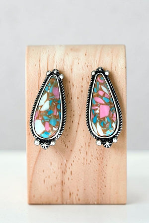WESTERN COTTON CANDY STONE FRAMED TEARDROP POST EARRING