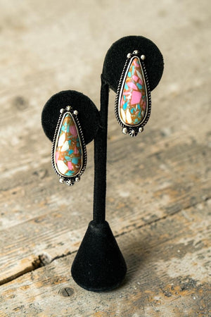 WESTERN COTTON CANDY STONE FRAMED TEARDROP POST EARRING