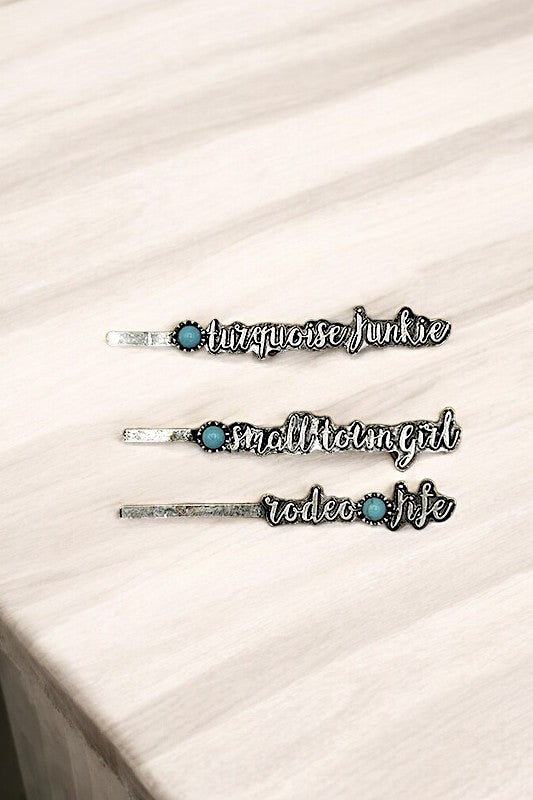 Mix Western Turquoise Gem Accdent Hair Pin Set