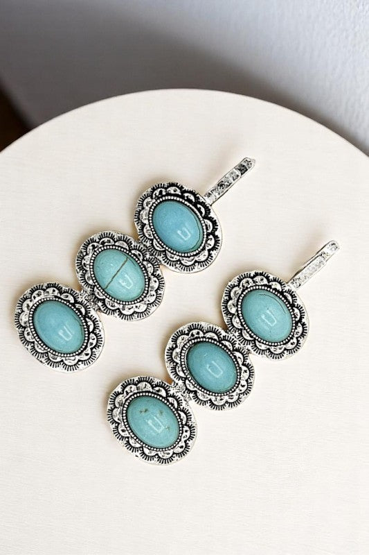 Link Oval TQ Gem Framed Gem Hair Pin Set