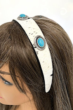 WESTERN TQ GEM CONCHO COWHIDE HEADBAND