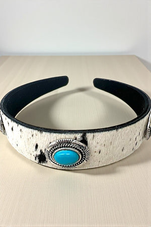 WESTERN TQ GEM CONCHO COWHIDE HEADBAND