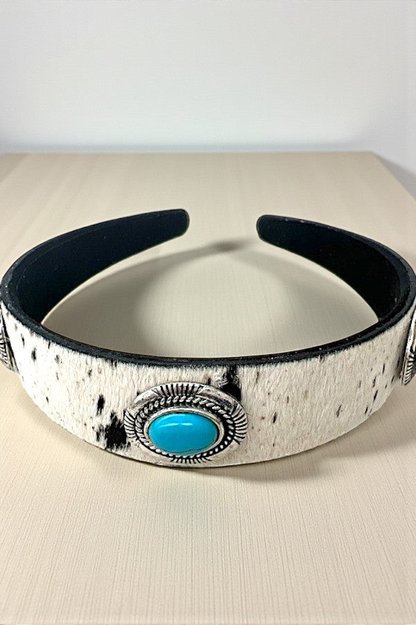 WESTERN TQ GEM CONCHO COWHIDE HEADBAND