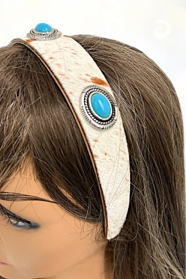 WESTERN TQ GEM CONCHO COWHIDE HEADBAND