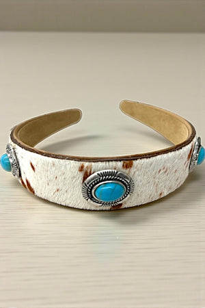 WESTERN TQ GEM CONCHO COWHIDE HEADBAND