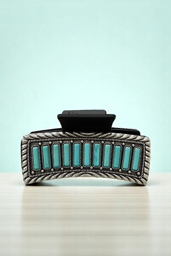 WESTERN TQ GEM ACCENT ETCHED METAL HAIR CLAW