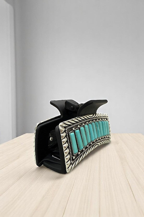 WESTERN TQ GEM ACCENT ETCHED METAL HAIR CLAW