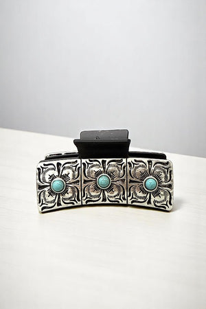 WESTERN THREE FLOWER TQ GEM METAL PLATE HAIR CLAW
