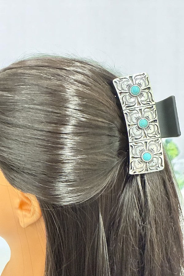 WESTERN THREE FLOWER TQ GEM METAL PLATE HAIR CLAW