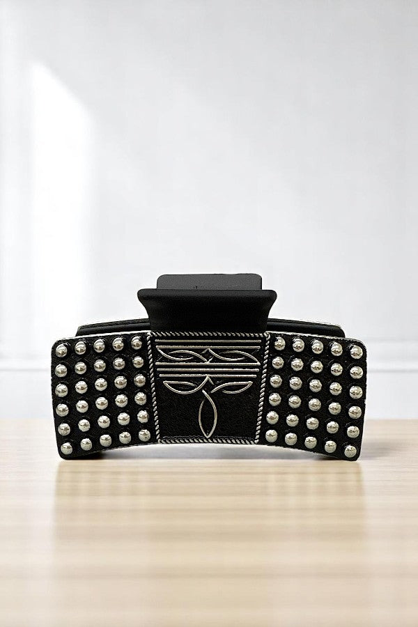 WESTERN BOOT STITCH BUBBLE METAL PLATE HAIR CLAW
