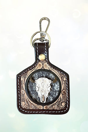 WESTERN STEERHEAD CUT LEATHER KEYCHAIN