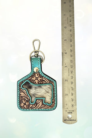 WESTERN COW CUT LEATHER KEYCHAIN