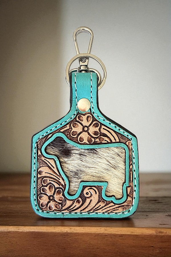 WESTERN COW CUT LEATHER KEYCHAIN