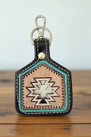WESTERN TRIBAL PATTERN LEATHER KEYCHAIN