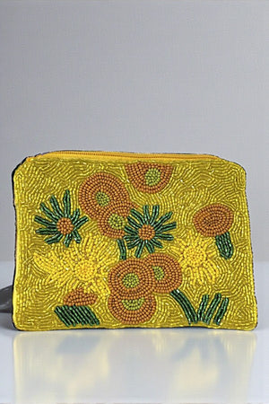 FLORAL MULTI SEED BEAD MINI POUCH