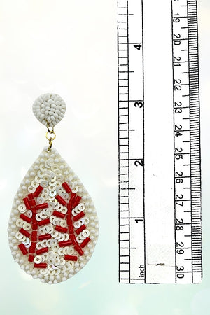 BASEBALL SEED BEAD SEQUIN DROP EARRING