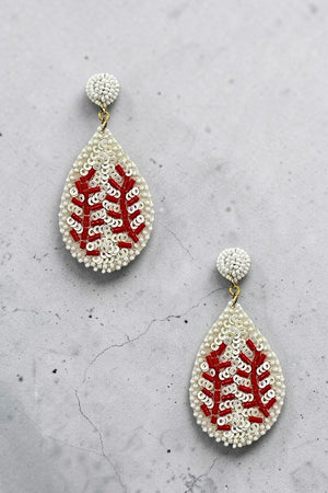 BASEBALL SEED BEAD SEQUIN DROP EARRING