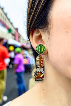 HOT DOG BEER MIX SEED BEAD DROP EARRING