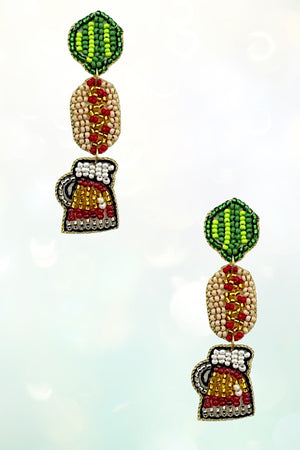HOT DOG BEER MIX SEED BEAD DROP EARRING