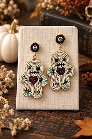 SEED BEAD MUMMY DANGLE EARRINGS