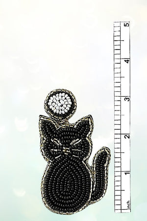 SEED BEAD BLACK CAT DANGLE EARRING