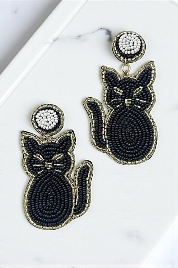 BLACK CAT BEAD EARRING
