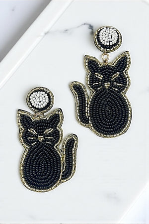 BLACK CAT BEAD EARRING