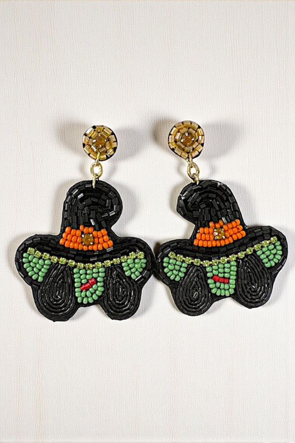 HALLOWEEN WITCH DANGLE BEAD EARRING