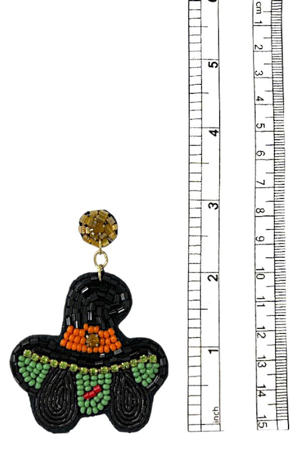 HALLOWEEN WITCH DANGLE BEAD EARRING