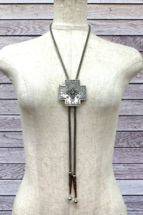 Western Cross Bolo Necklace