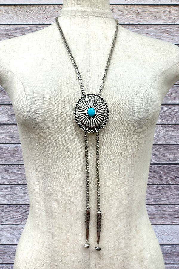 Western TQ Concho Bolo Necklace