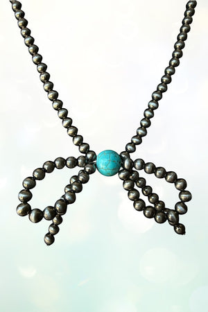 NAVAJO PEARL RIBBON TQ GEM ACCENT NECKLACE
