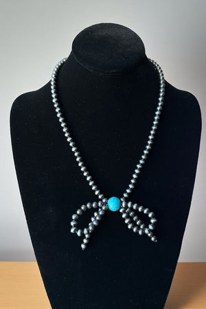 NAVAJO PEARL RIBBON TQ GEM ACCENT NECKLACE