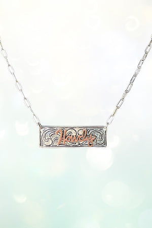 WESTERN PATTERN HOWDY ETCHED BAR PENDANT NECKLACE
