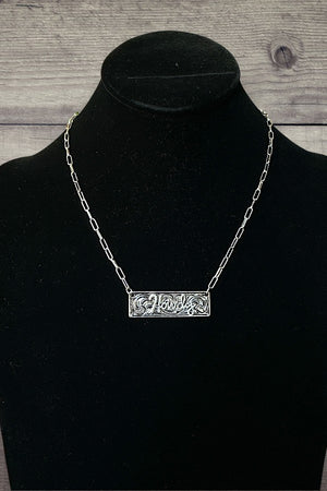 WESTERN PATTERN HOWDY ETCHED BAR PENDANT NECKLACE