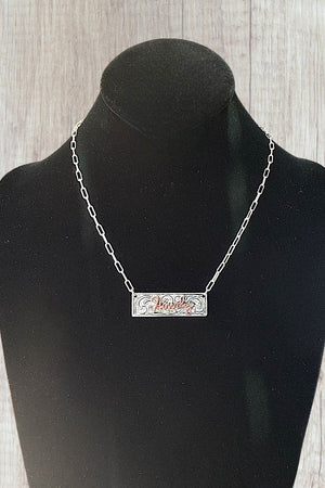 WESTERN PATTERN HOWDY ETCHED BAR PENDANT NECKLACE