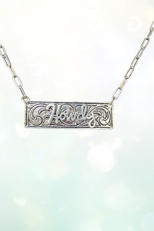 WESTERN PATTERN HOWDY ETCHED BAR PENDANT NECKLACE
