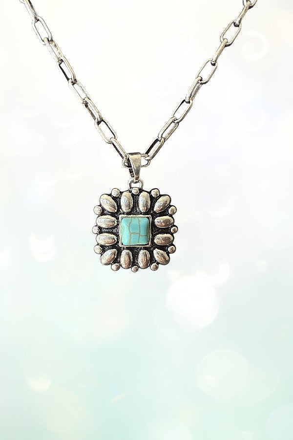 WESTERN SQUARE FLOWER TQ CONCHO NECKLACED