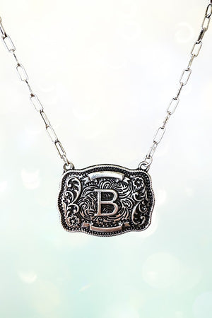WESTERN THEME METAL BUCKLE INITIAL PENDANT NECKLACE