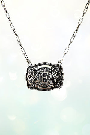 WESTERN THEME METAL BUCKLE INITIAL PENDANT NECKLACE