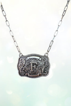 WESTERN THEME METAL BUCKLE INITIAL PENDANT NECKLACE