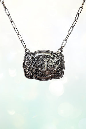 WESTERN THEME METAL BUCKLE INITIAL PENDANT NECKLACE