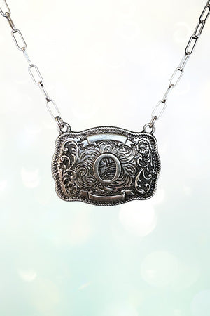 WESTERN THEME METAL BUCKLE INITIAL PENDANT NECKLACE